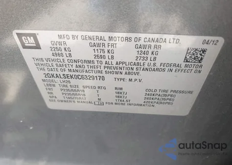 2012 GMC Terrain Sle-2 из США, поврежденный, VIN 2GKALSEK0C6329170